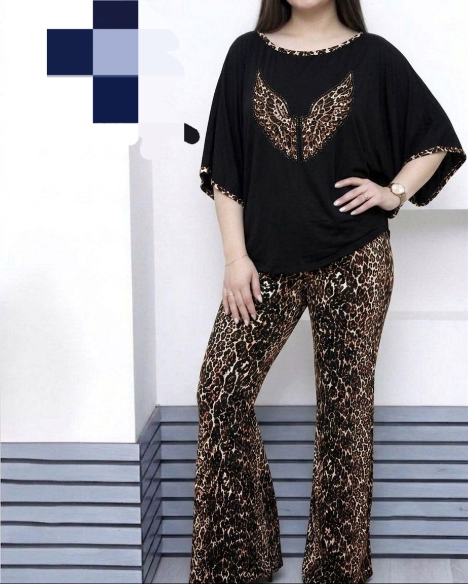 ست کراپ شلوار زنانه مدل فرشته پلنگی
